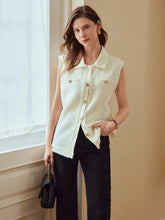 Solid Button Front Sleeveless Shirt For Dailywear